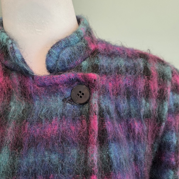 Lombardi Mohair Wool Coat Rainbow Plaid Vintage 80s Size 10 Made In USA - Picture 5 of 14